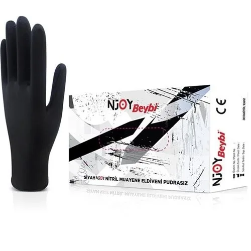 Beybi Njoy Nitril Pudrasız Muayene Eldiveni Medium Siyah 100"lü