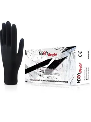 Beybi Njoy Nitril Pudrasız Muayene Eldiveni Medium Siyah 100"lü