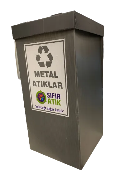 Üçgen 35x35x70 Geri Dönüşüm Kutusu Metal Atıklar\gri