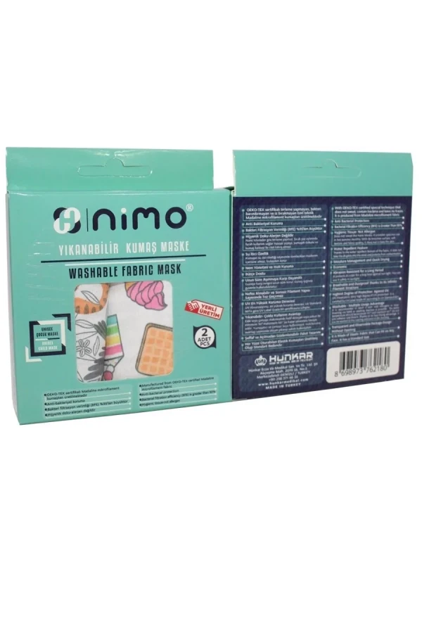 Nimo Yıkanabilir Kumaş Desenli Unisex Çocuk Maskesi 2'li