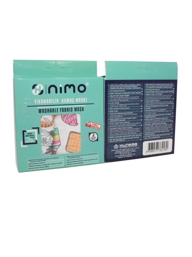Nimo Yıkanabilir Kumaş Desenli Unisex Çocuk Maskesi 2'li