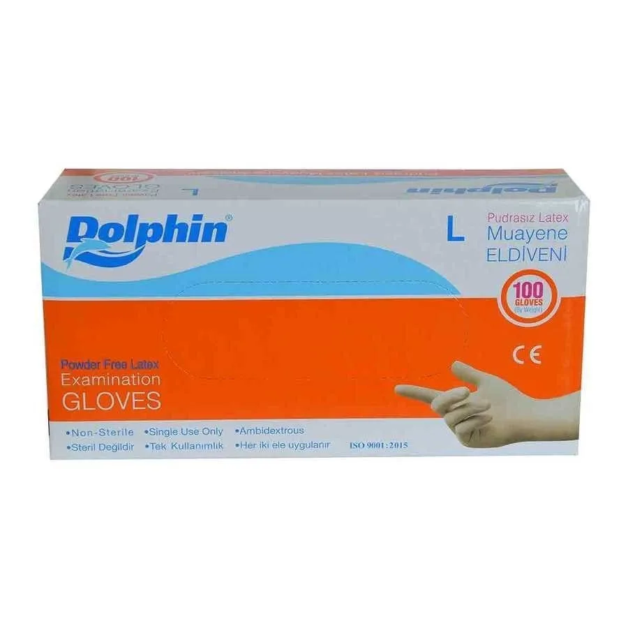 Dolphin Lateks Muayene Eldiveni Pudrasız Large 100"lü