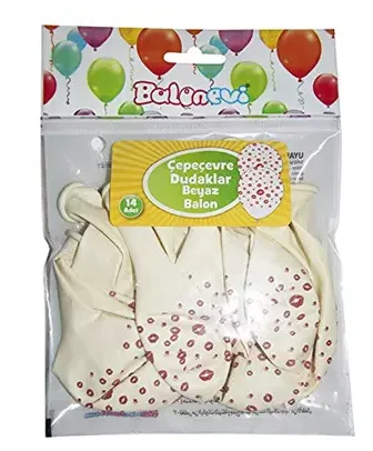 Nedi Baskılı Balon Çepeçevre Dudaklar Beyaz 14"lü 7324