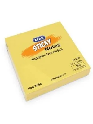 Mas 76x76 Mm Pastel Yapışkanlı Not Kağıdı Sarı 3654
