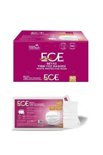 Ece Tıbbi Maske Tekli Ambalajlı Beyaz 485ece