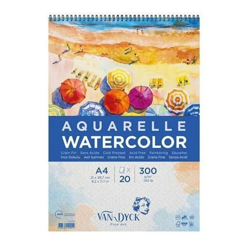 Van Dyck A4 300 Gr 20sy Aquarelle Spiralli Resim Bloğu Vd10011