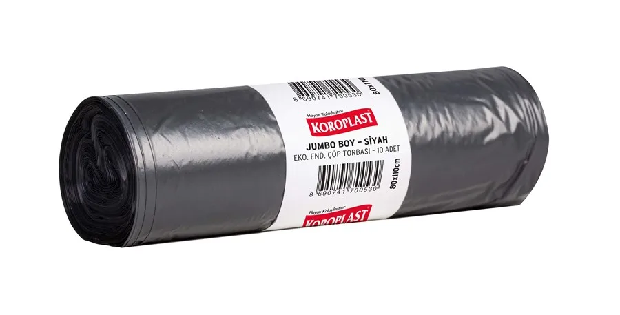 Koroplast 80x110 Cm Jumbo Boy Eko Endüstriyel Çöp Poşeti Siyah 10"lu St01500477