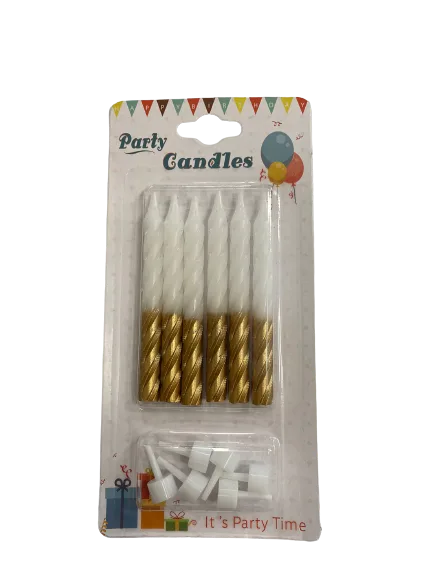 Nedi 8 Cm Burgulu Çubuk Mum Altın-beyaz 6"lı Jw3016c