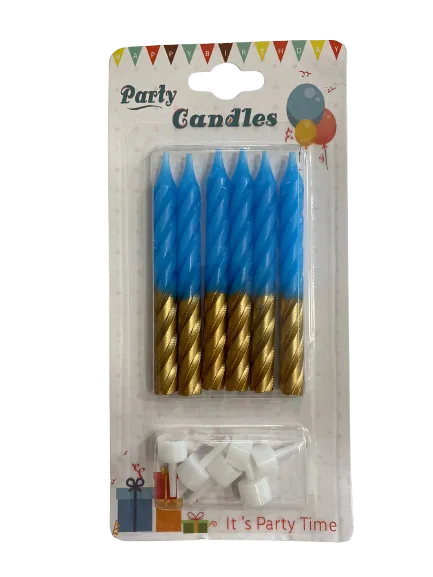 Nedi 8 Cm Burgulu Çubuk Mum Altın-mavi 6"lı Jw3016c-2