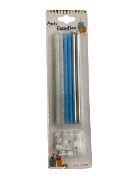 Nedi 13 Cm Simli Çubuk Mum 6"lı Beyaz-mavi-gümüş Jg2007c-15