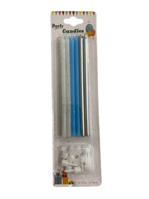 Nedi 13 Cm Simli Çubuk Mum 6"lı Beyaz-mavi-gümüş Jg2007c-15
