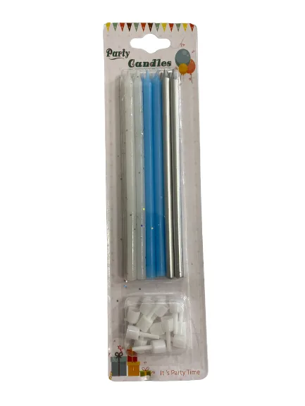 Nedi 13 Cm Simli Çubuk Mum 6"lı Beyaz-mavi-gümüş Jg2007c-15