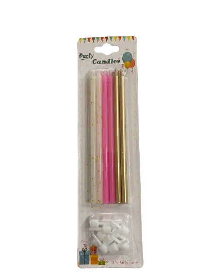 Nedi 13 Cm Simli Çubuk Mum 6"lı Beyaz-pembe-altın Jg2007c-14