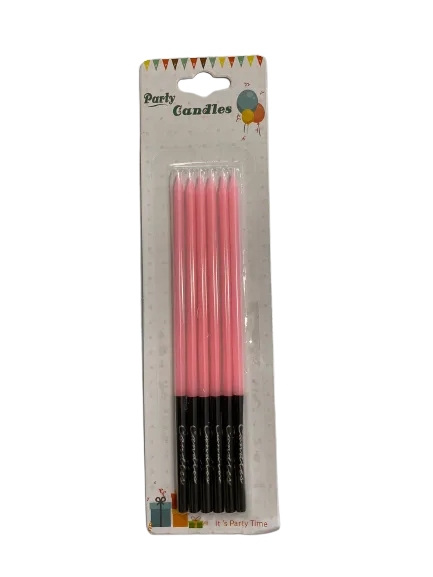 Nedi 16 Cm İnce Çubuk Mum Siyah Altlı Pembe 6"lı Jg2055-13