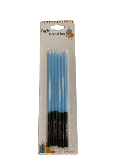 Nedi 16 Cm İnce Çubuk Mum Siyah Altlı Mavi 6"lı Jg2055-9