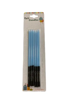 Nedi 16 Cm İnce Çubuk Mum Siyah Altlı Mavi 6"lı Jg2055-9