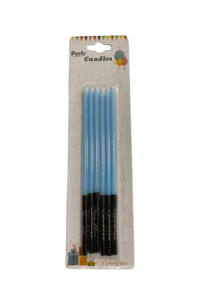 Nedi 16 Cm İnce Çubuk Mum Siyah Altlı Mavi 6"lı Jg2055-9