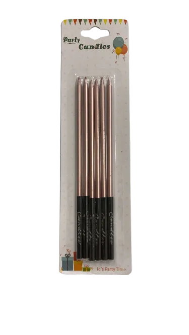Nedi 16 Cm İnce Çubuk Mum Siyah Altlı Rose Gold 6"lı Jg2055-7