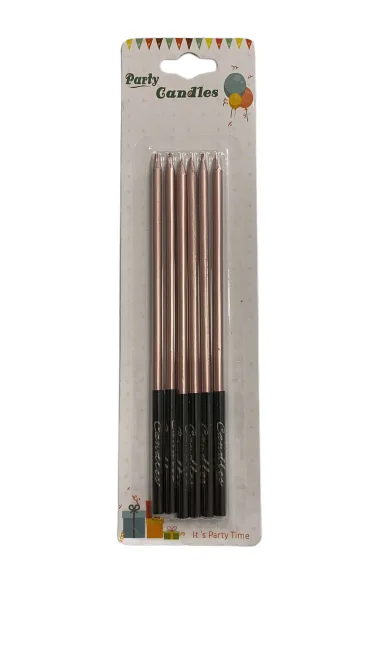 Nedi 16 Cm İnce Çubuk Mum Siyah Altlı Rose Gold 6"lı Jg2055-7