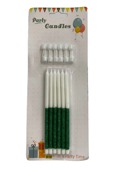 Nedi 13 Cm Simli Çubuk Mum Yeşil Beyaz 12"li Jg2007c-10