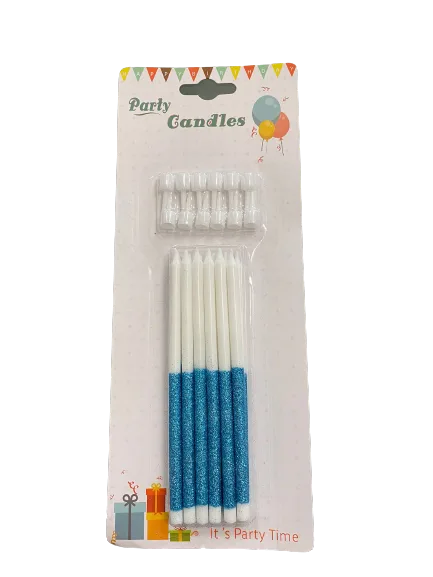 Nedi 13 Cm Simli Çubuk Mum Mavi Beyaz 12"li Jg2007c-11