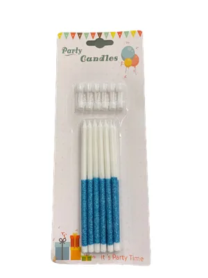 Nedi 13 Cm Simli Çubuk Mum Mavi Beyaz 12"li Jg2007c-11