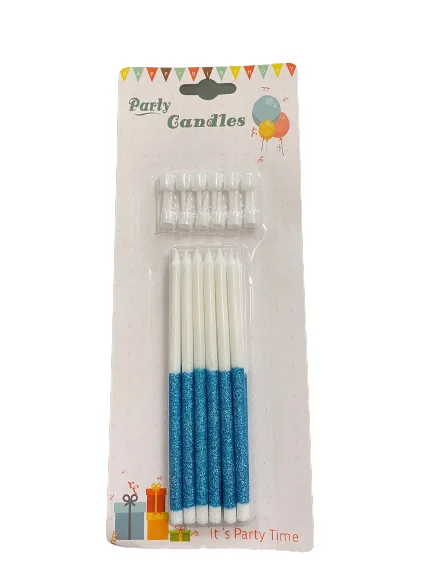 Nedi 13 Cm Simli Çubuk Mum Mavi Beyaz 12"li Jg2007c-11