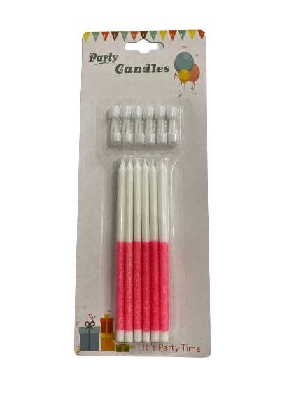 Nedi 13 Cm Simli Çubuk Mum Pembe Beyaz 12"li Jg2007c-8
