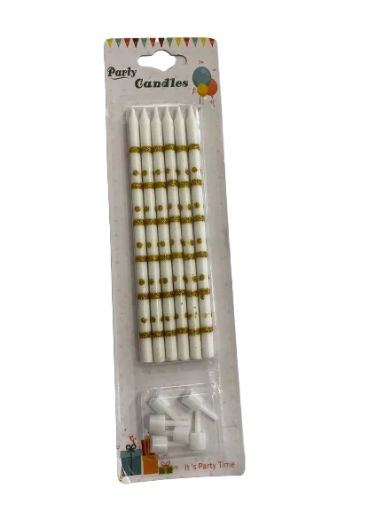 Nedi 13 Cm Simli Çizgili Puantiyeli Mum Altın Beyaz 6"lı Jg2073c