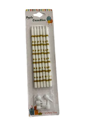 Nedi 13 Cm Simli Çizgili Puantiyeli Mum Altın Beyaz 6"lı Jg2073c