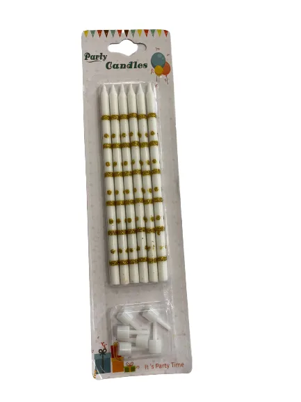 Nedi 13 Cm Simli Çizgili Puantiyeli Mum Altın Beyaz 6"lı Jg2073c