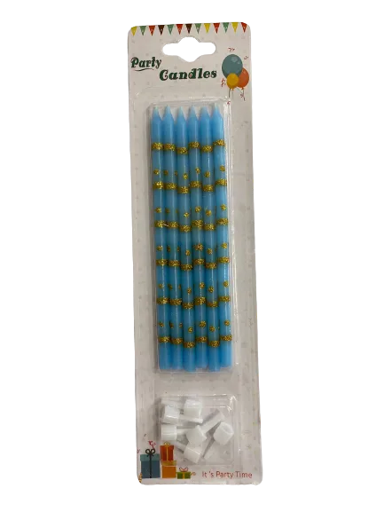 Nedi 13 Cm Simli Çizgili Puantiyeli Mum Altın Mavi 6"lı Jg2073c-3