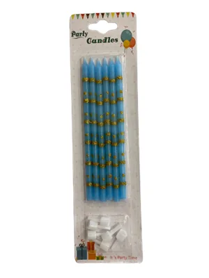 Nedi 13 Cm Simli Çizgili Puantiyeli Mum Altın Mavi 6"lı Jg2073c-3