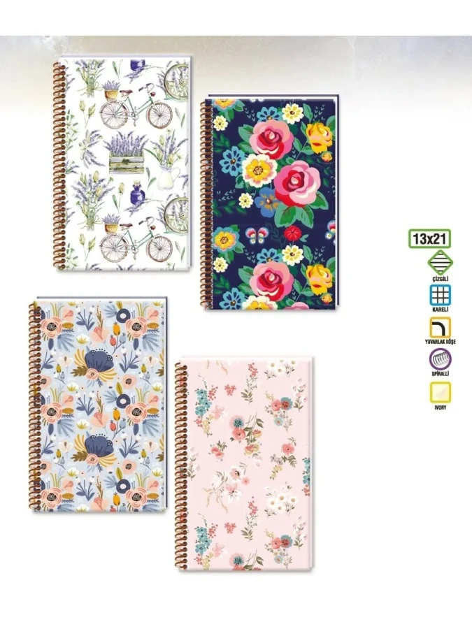 Keskin Color Tulipas 13x21 Cm Sert Kapak Spiralli Defter Kareli 80 Yp 410552-99-02