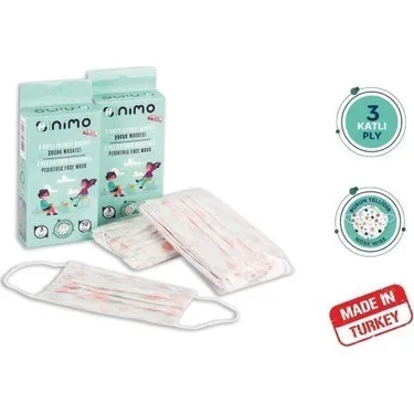 Nimo Kids(çocuk) 3 Katlı Meltblown Filtreli Tek Kullanımlık Cerrahi Maske Beyaz 50'li