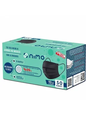 Nimo 3 Katlı Meltblown Filtreli Tek Kullanımlık Cerrahi Maske 50'li Siyah