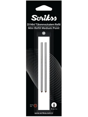 Scrikss D1 M (medıum) Kısa Tip Tükenmez Kalem Yedeği Mini (refil) 2"li Kırmızı
