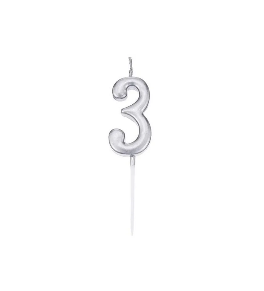 Nedi Çubuklu Mum Gümüş Seri 3 Rakamı M155s-3
