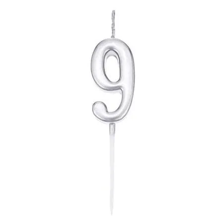 Nedi Çubuklu Mum Gümüş Seri 9 Rakamı M155s-9