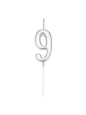 Nedi Çubuklu Mum Gümüş Seri 9 Rakamı M155s-9