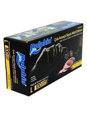 Dolphin Nitril Pudrasız Muayene Eldiveni Medium Siyah 100"lü