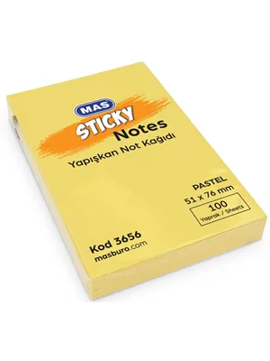 Mas 51x76 Mm Pastel Yapışkanlı Not Kağıdı Sarı 3656