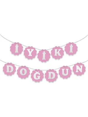 Nedi Strafor Süs Dikdörtgen "iyiki Doğdun" Yazısı Pembe 12040