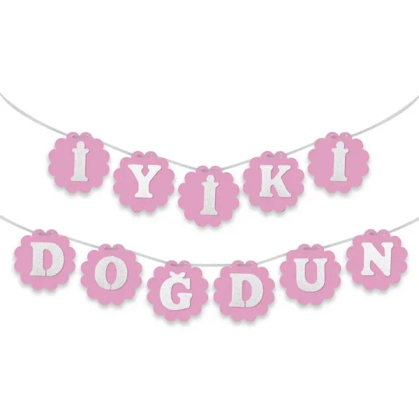 Nedi Strafor Süs Dikdörtgen "iyiki Doğdun" Yazısı Pembe 12040