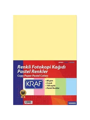 Kraf A4 80 Gr Pastel 5 Renk Kağıt 100 Lü 5000g