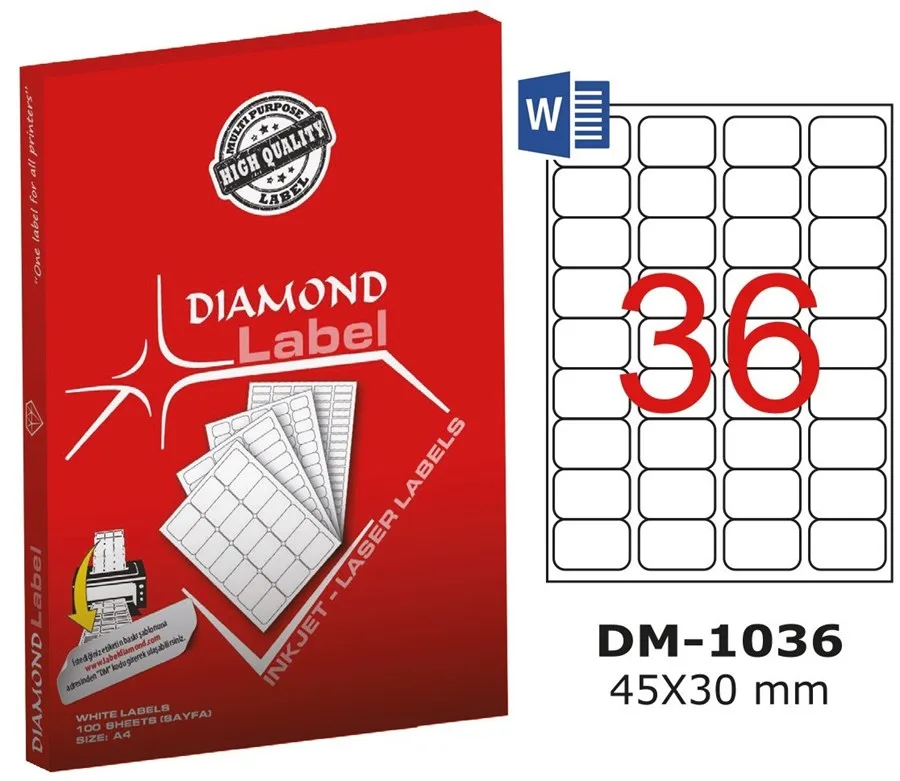 Diamond Label 45x30 Mm A4 Laser Etiket 100"lü Dm-1036