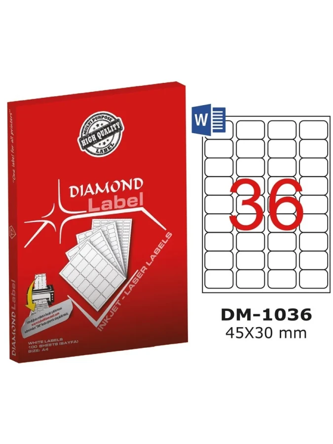 Diamond Label 45x30 Mm A4 Laser Etiket 100"lü Dm-1036