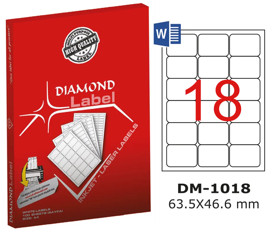 Diamond Label 63.5xx46.6 Mm A4 Laser Etiket 100"lü Dm-1018