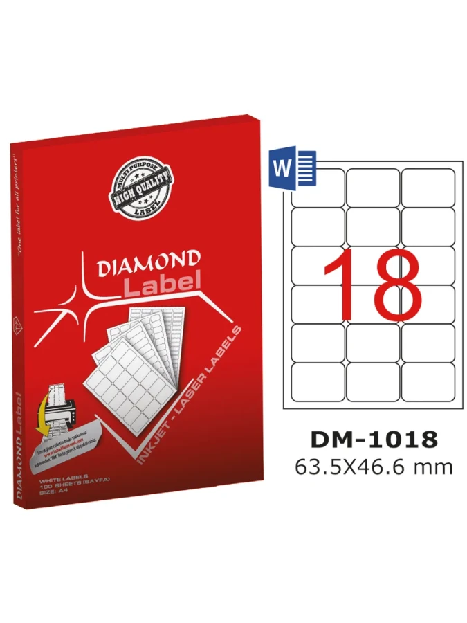 Diamond Label 63.5xx46.6 Mm A4 Laser Etiket 100"lü Dm-1018