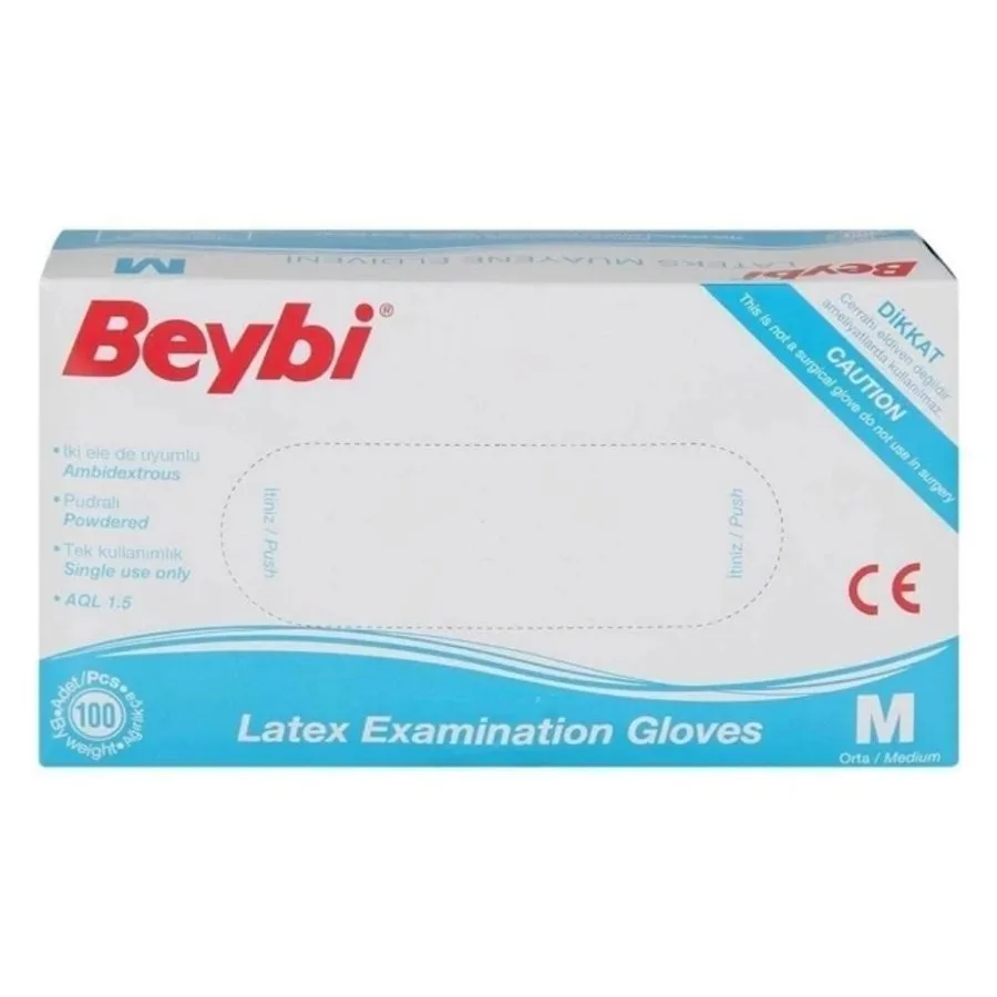 Beybi Lateks Pudrasız Muayene Eldiveni Medium Beyaz 100"lü